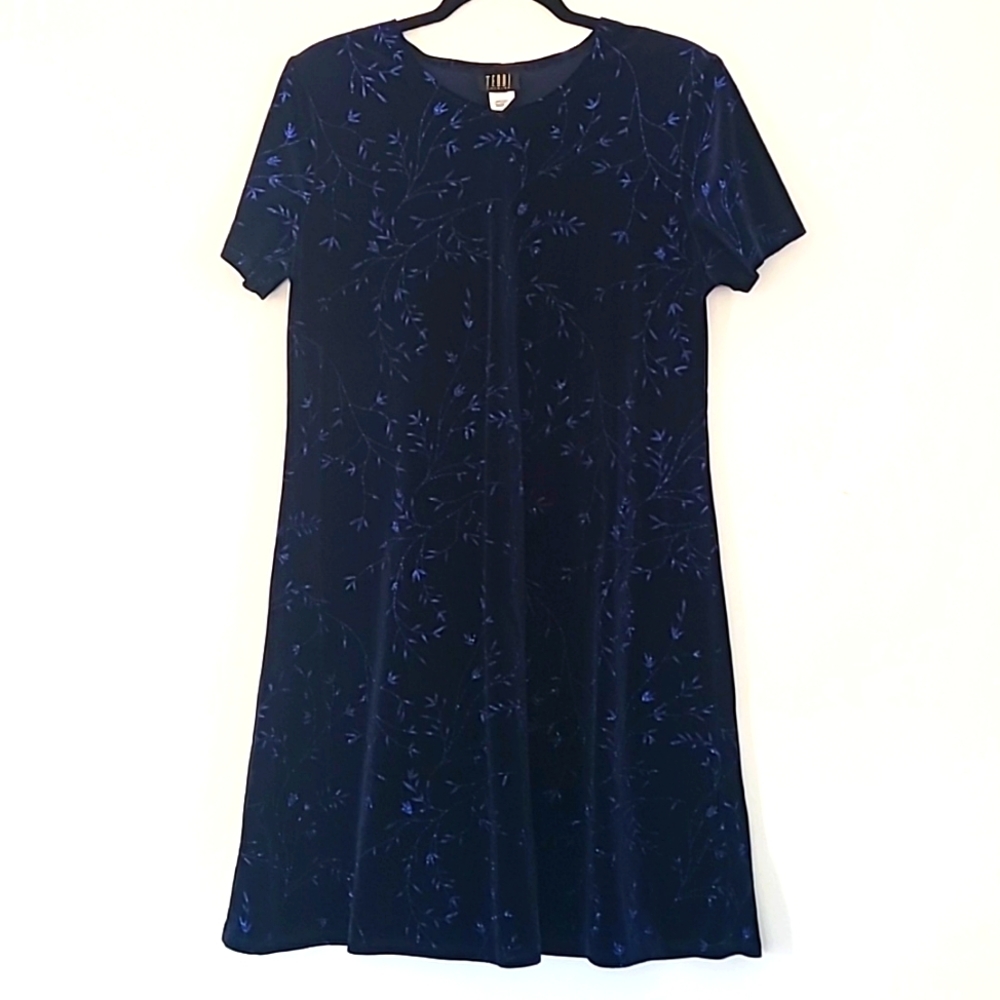 Teddi Evening, Size 14, Black and Royal Blue, Velvet Dress